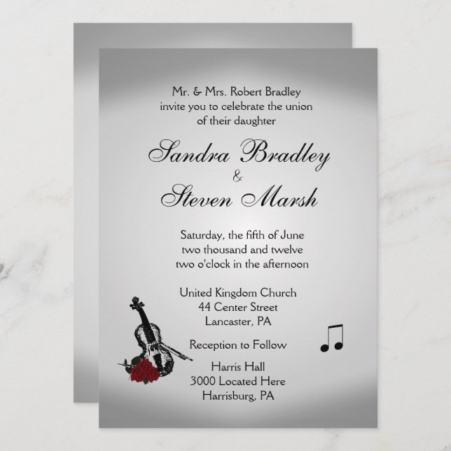Invitación a la boda musical de violín (Anverso / Reverso)