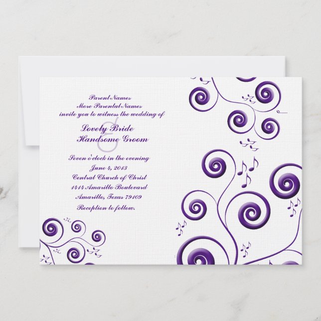 Invitación a la Boda Musical Eggplant Morple Swirl (Anverso)