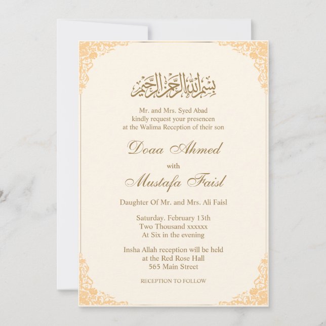 Invitación a la boda musulmana artística nikkah (Anverso)