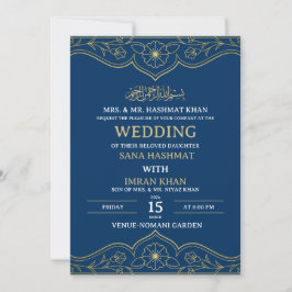 Invitación a la boda musulmana con elegancia azul