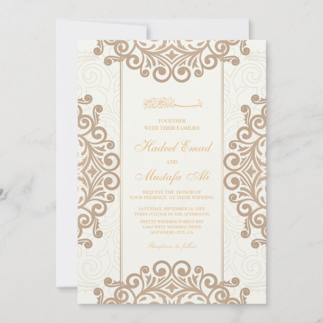 invitación a la boda musulmana creamy nikah (Anverso)