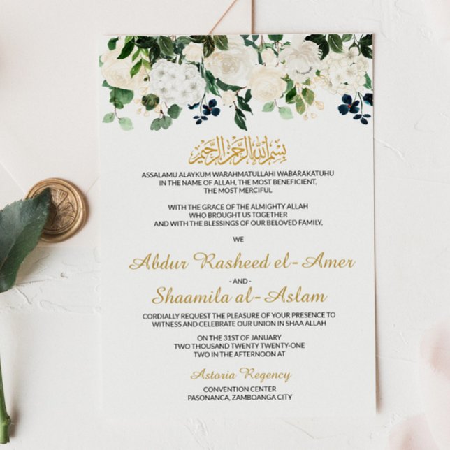Invitación a la boda musulmana de los blancos flor (Subido por el creador)