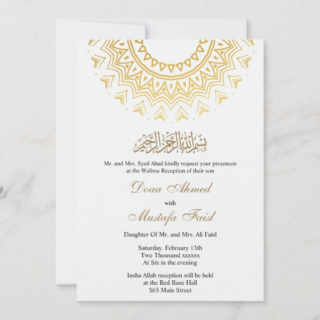 invitación a la boda musulmana de oro (Anverso)