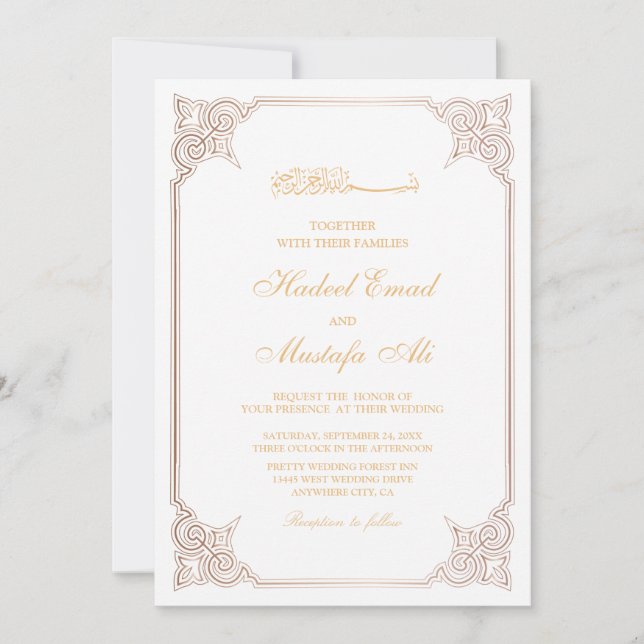 invitación a la boda musulmana de oro (Anverso)