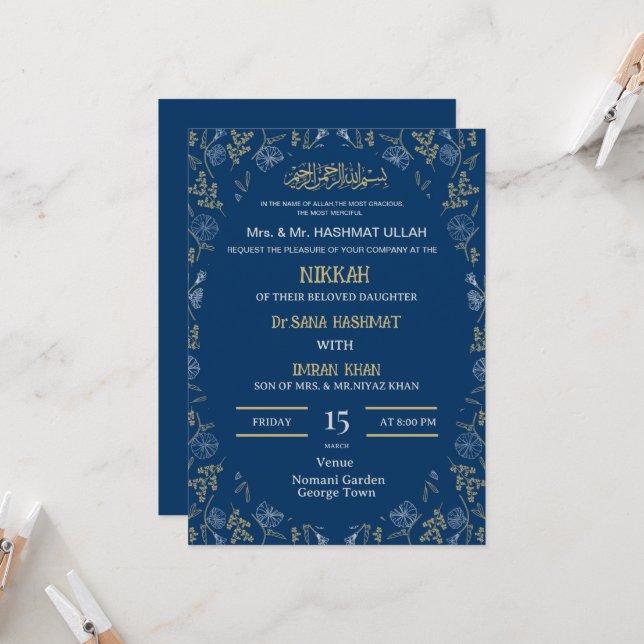 Invitación a la boda musulmana Nikkah (Anverso/Reverso In Situ)