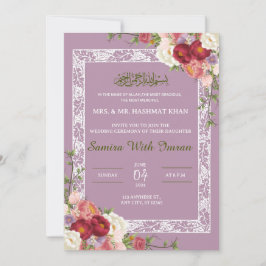 Invitación a la boda musulmana rosa floral Lilac