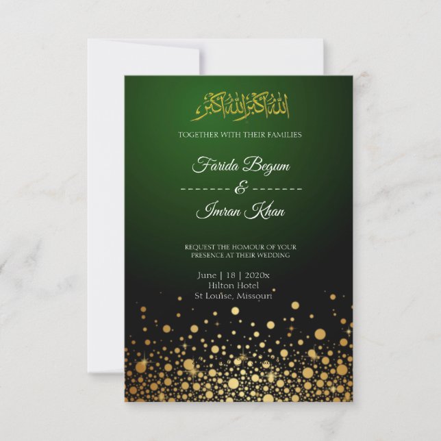 Invitación a la boda musulmana verde esmeralda (Anverso)