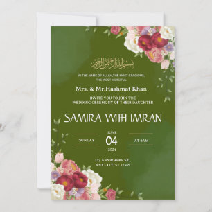 Invitación a la boda musulmana verde floral