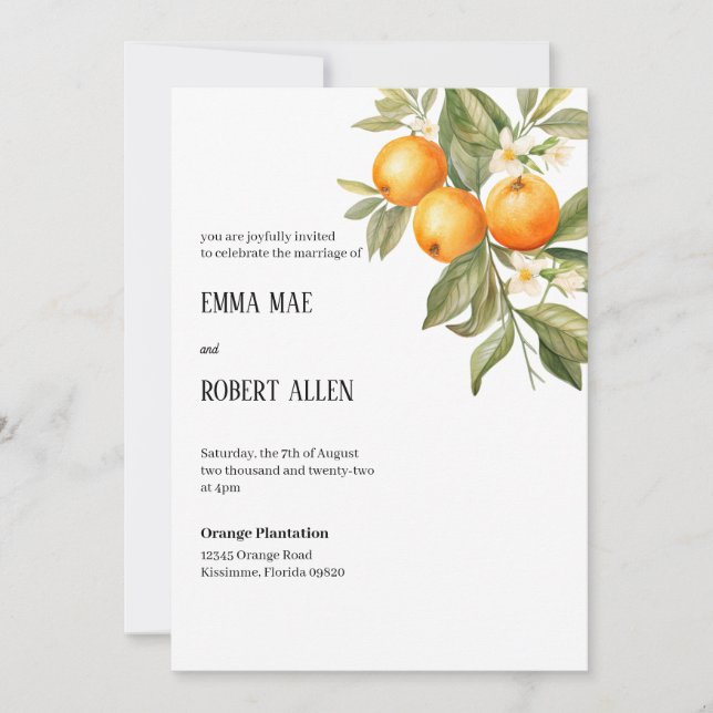 Invitación a la boda naranja Blossom (Anverso)