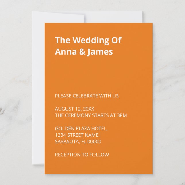 Invitación a la boda Naranja brillante moderna (Anverso)