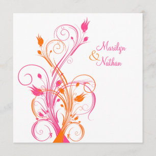 Invitación a la boda Naranja en la plaza floral bl