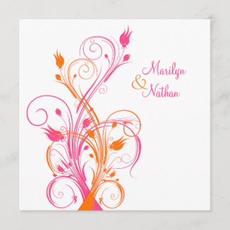 Invitación a la boda Naranja en la plaza floral bl