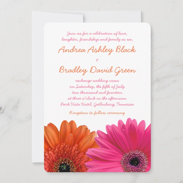 Invitación a la boda naranja Gerbera Daisy (Anverso)