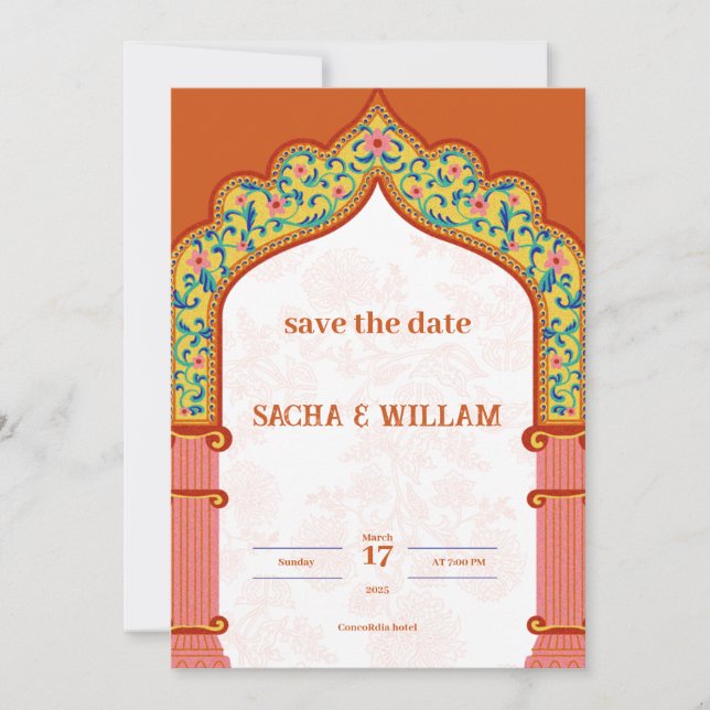 Invitación a la boda Naranja moderna (Anverso)