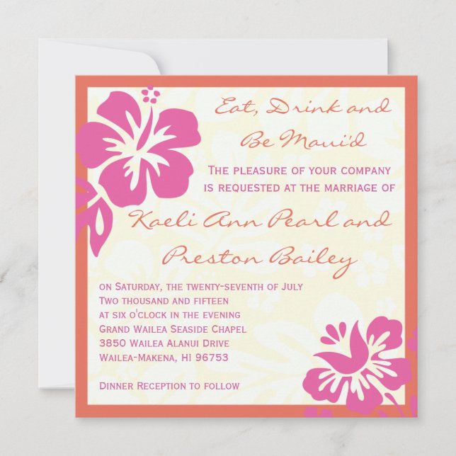 Invitación a la boda Naranja Rosa (Anverso)