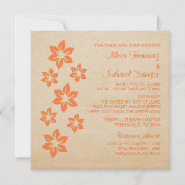 Invitación a la boda naranja tropical con flores