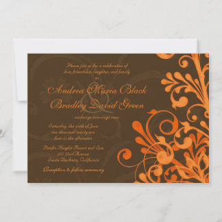 Invitación a la boda naranja y marrón floral de ot