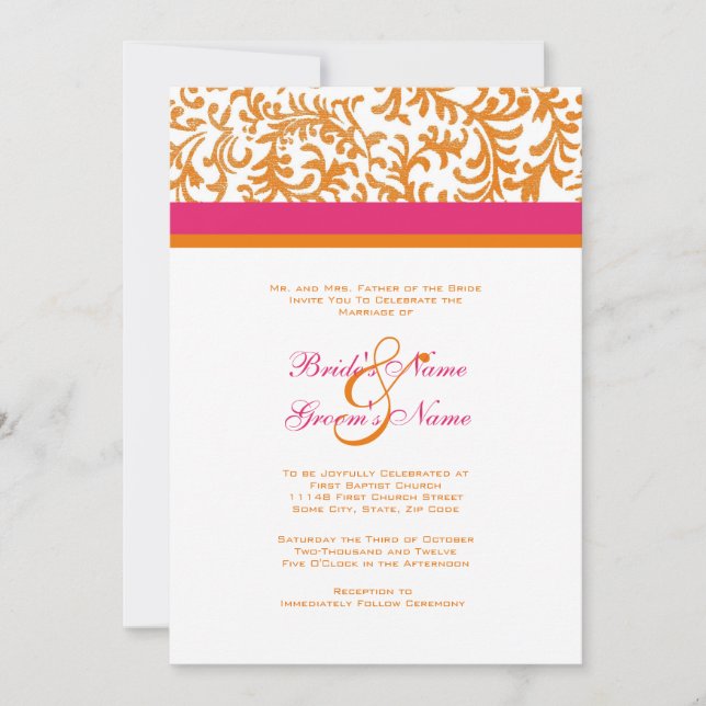 Invitación a la boda Naranja y rosa (Anverso)