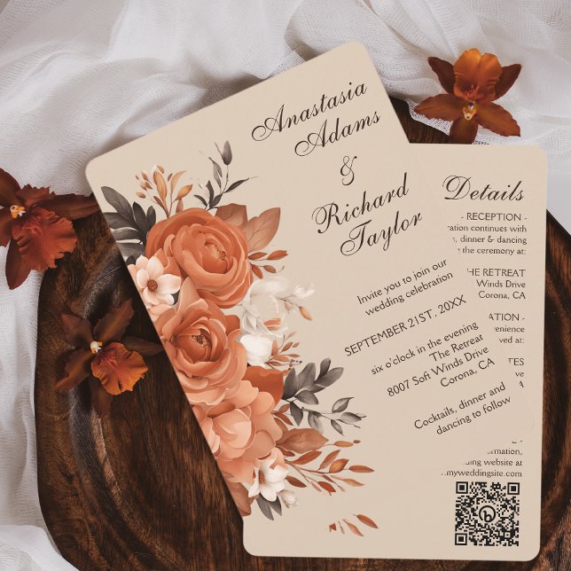 Invitación a la boda Naranja y terracota ligera (Light Terracotta & Burnt Orange Wedding Invitation)