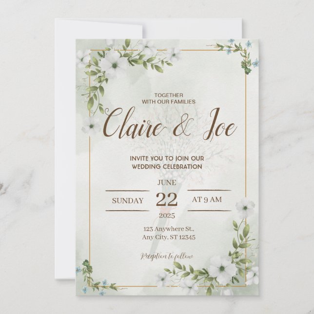 Invitación a la boda natural verde (Anverso)