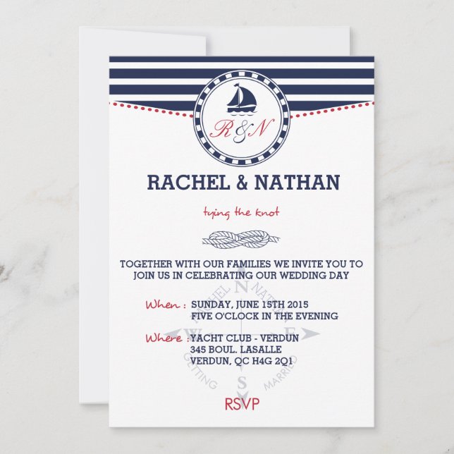 Invitación a la boda náutica - Amarle el nudo (Anverso)