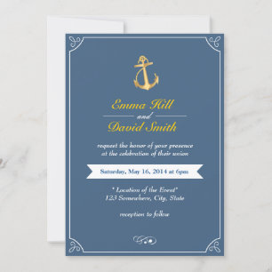 Invitación a la Boda Náutica Azul Real Anchor de O
