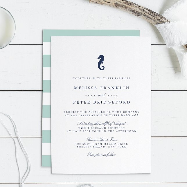Invitación a la boda náutica con caballito de mar (Subido por el creador)