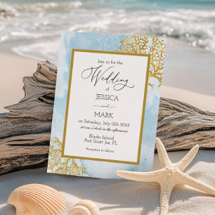 Invitación a la boda náutica de color coral de oro
