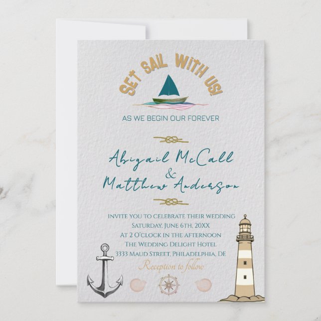 Invitación a la boda náutica de destino (Anverso)