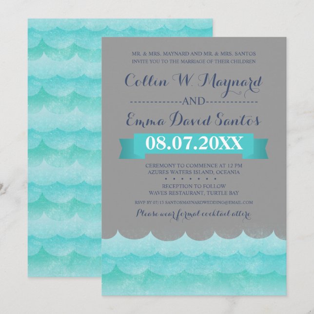 Invitación a la boda náutica de personalizado Gris (Anverso / Reverso)