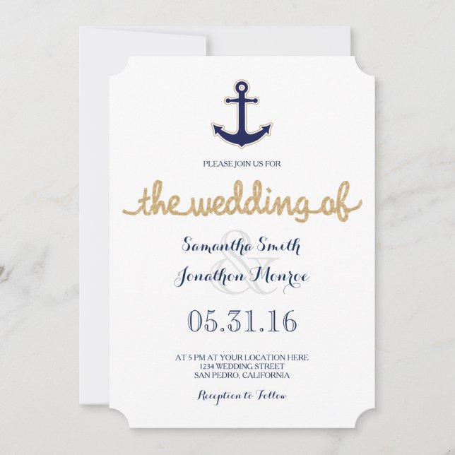 Invitación a la boda náutica de Rope y Anchor (Anverso)