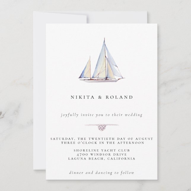 Invitación a la boda náutica en barco acuático (Anverso)