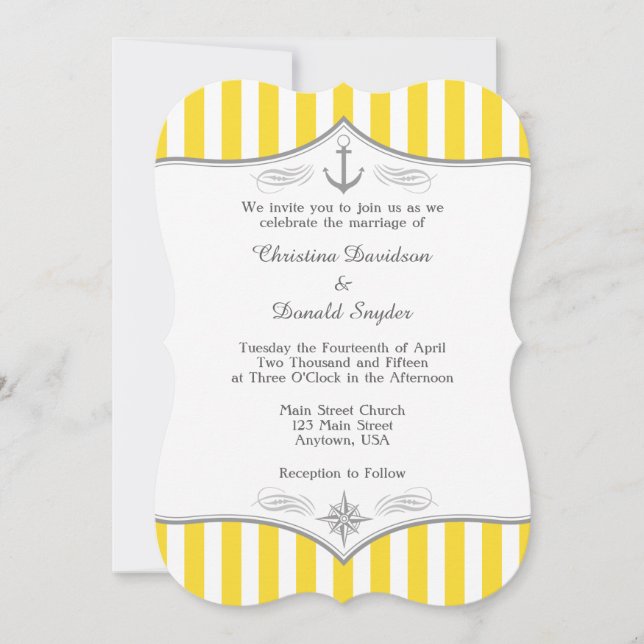 Invitación a la boda náutica gris-amarilla (Anverso)