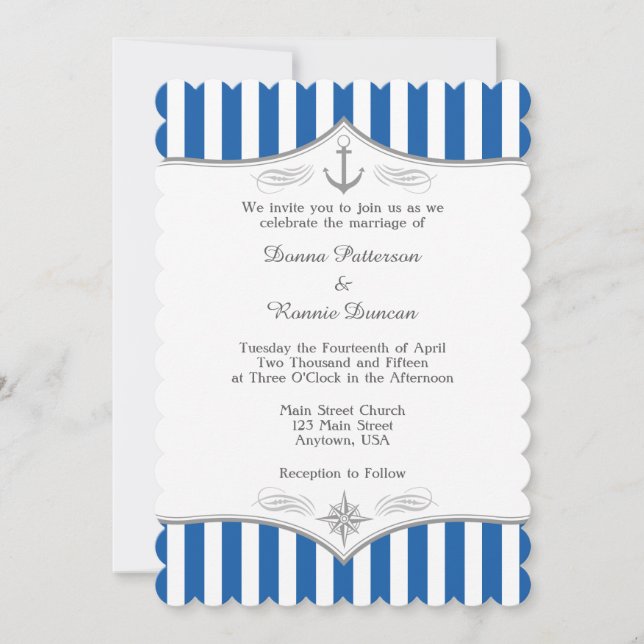 Invitación a la Boda Náutica Gris Azul (Anverso)
