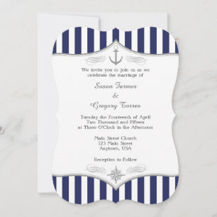 Invitación a la boda náutica gris azul de la Marin
