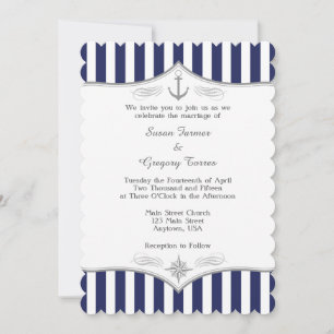 Invitación a la boda náutica gris azul de la Marin