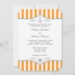 Invitación a la boda náutica gris-blanca naranja