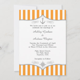Invitación a la boda náutica gris-blanca naranja