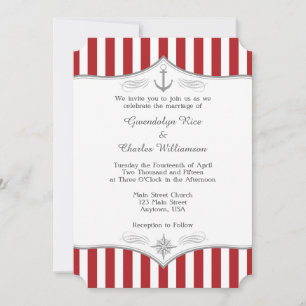 Invitación a la boda náutica gris-blanca roja