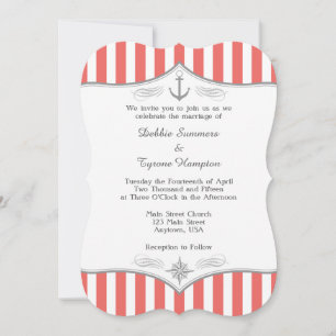 Invitación a la Boda Náutica Gris-Blanco Coral