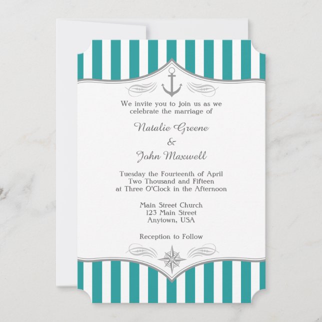 Invitación a la Boda Náutica Gris de Blue Aqua ver (Anverso)