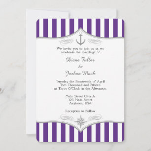Invitación a la boda náutica gris púrpura