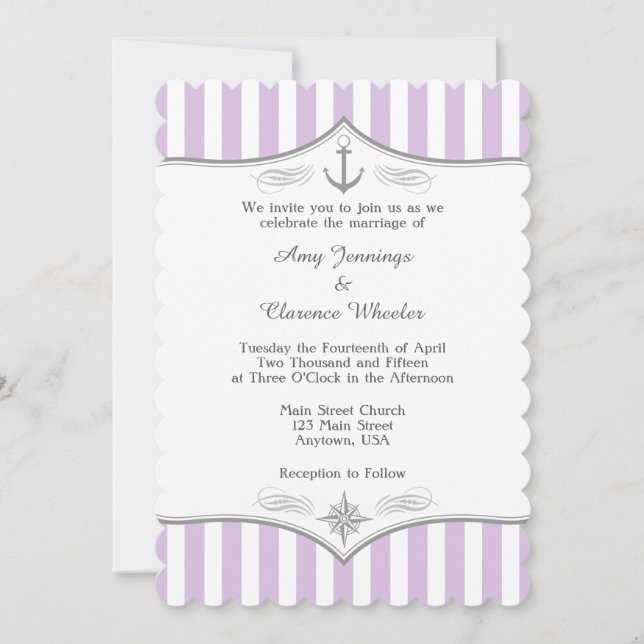 Invitación a la Boda Náutica Gris Púrpura Lavender (Anverso)