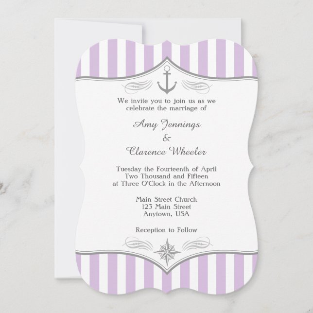 Invitación a la Boda Náutica Gris Púrpura Lavender (Anverso)
