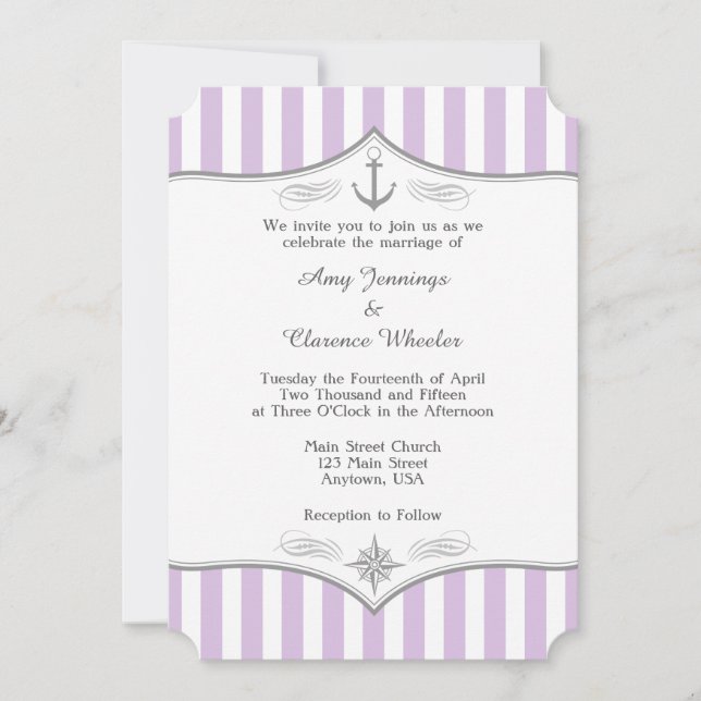 Invitación a la Boda Náutica Gris Púrpura Lavender (Anverso)