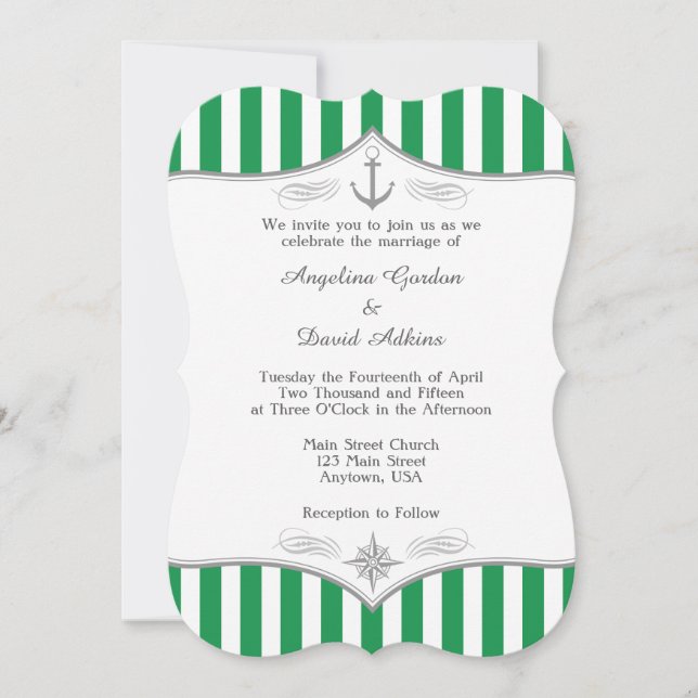Invitación a la Boda Náutica Gris Verde (Anverso)