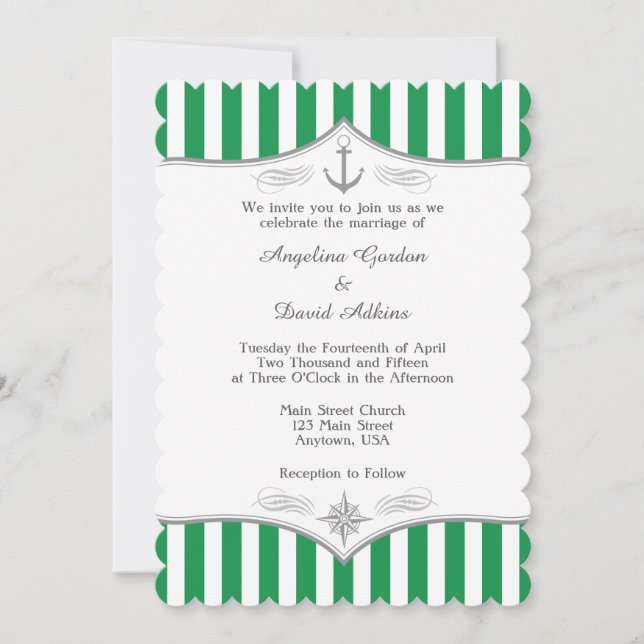 Invitación a la Boda Náutica Gris Verde (Anverso)