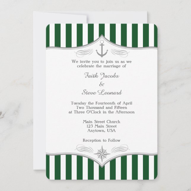 Invitación a la boda náutica gris-verde oscuro (Anverso)