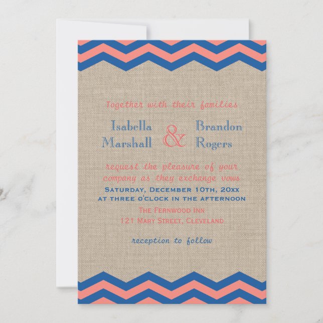 Invitación a la boda náutica naval y coral (Anverso)