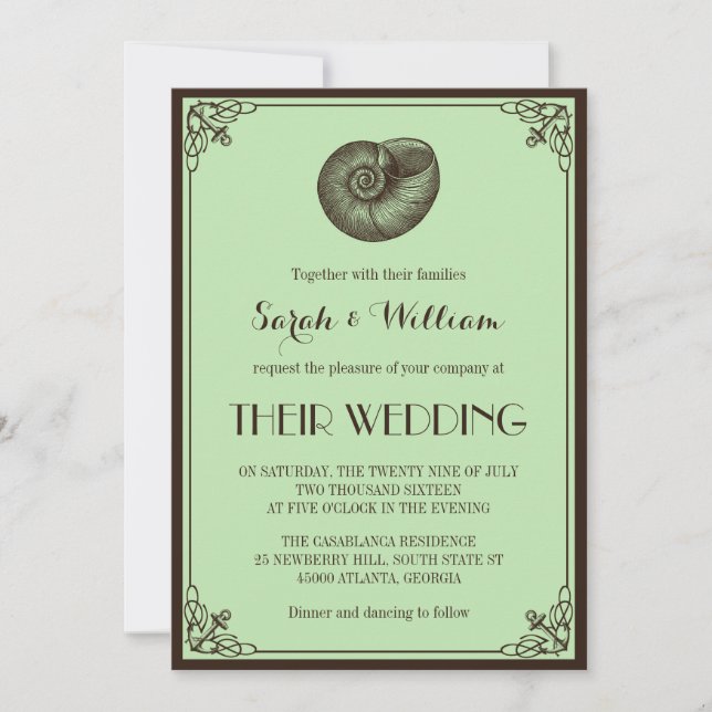 Invitación a la boda náutica verde de la Casa de l (Anverso)